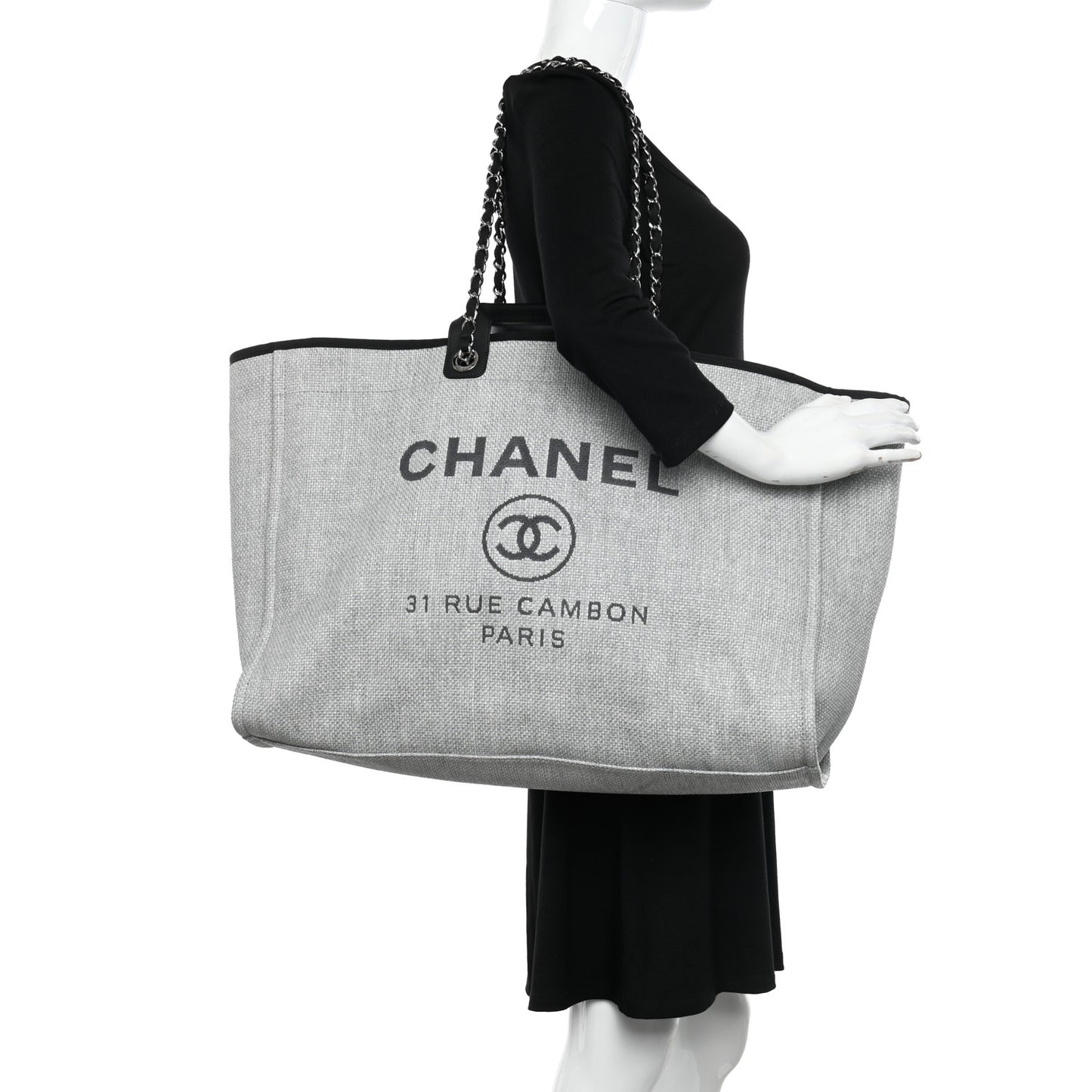 Woven Straw Raffia Extra Large Deauville Tote Grey