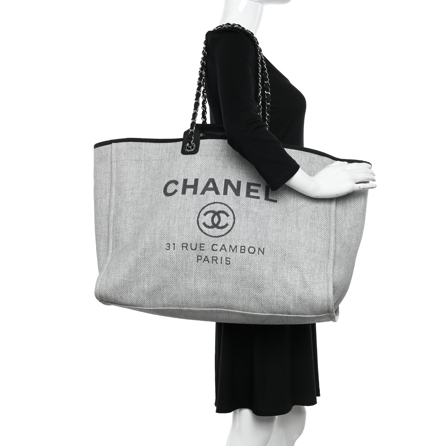 Chanel Woven Straw Raffia Extra Large Deauville Tote Grey 2 of 11