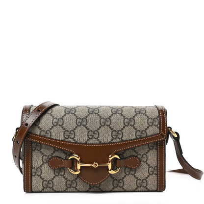 Gucci GG Supreme Monogram Mini Horsebit 1955 Shoulder Bag Beige Brown Sugar 1 of 8