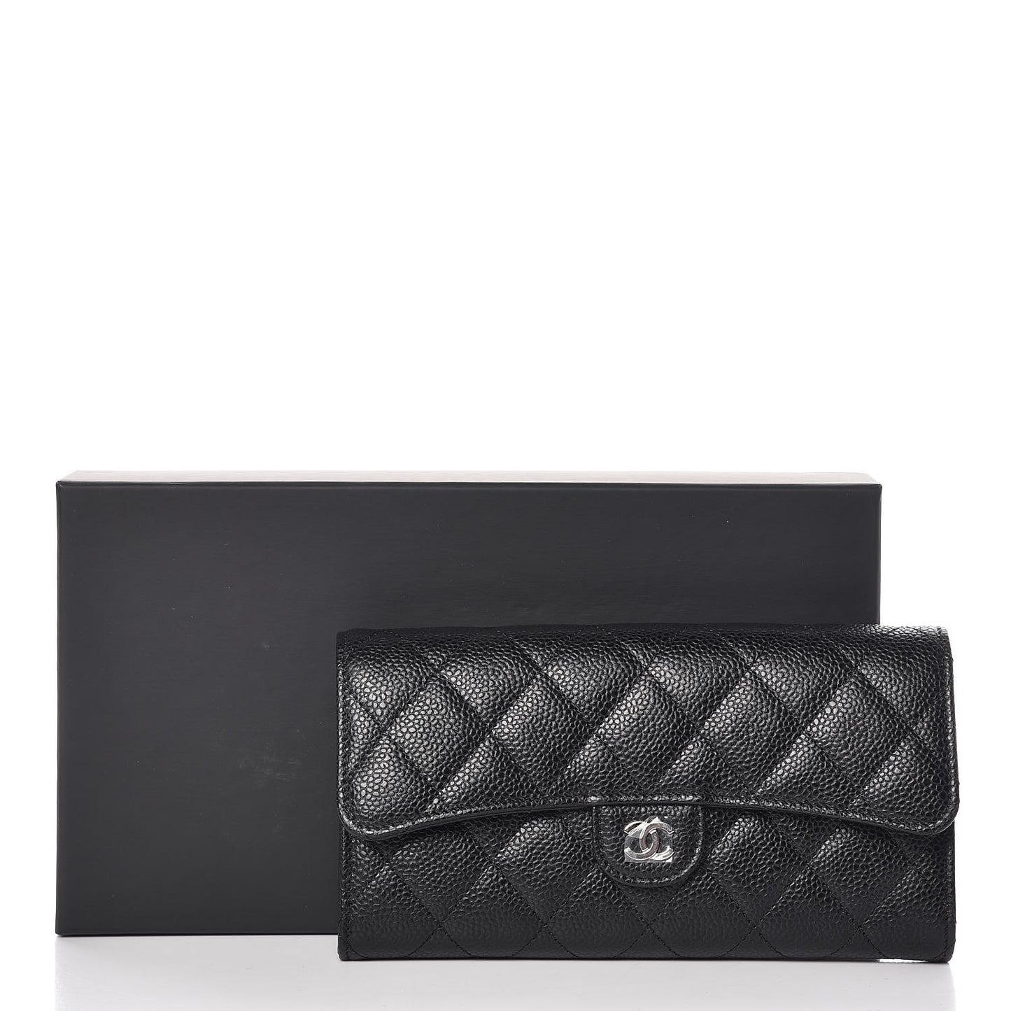 Caviar Quilted Large Gusset Flap Wallet Black