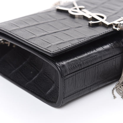 Saint Laurent Calfskin Crocodile Embossed Monogram Small Kate Tassel Satchel Black 7 of 12