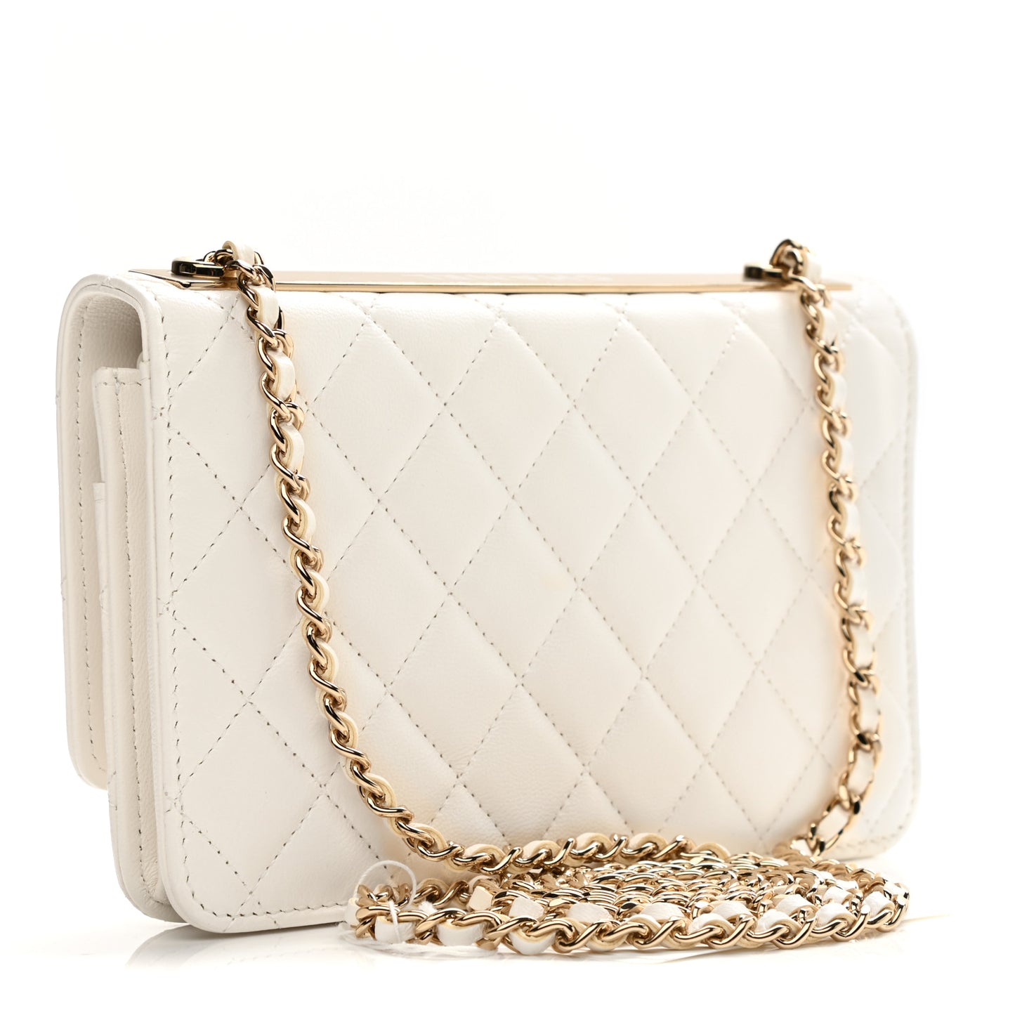 Lambskin Quilted Trendy CC Wallet On Chain WOC White