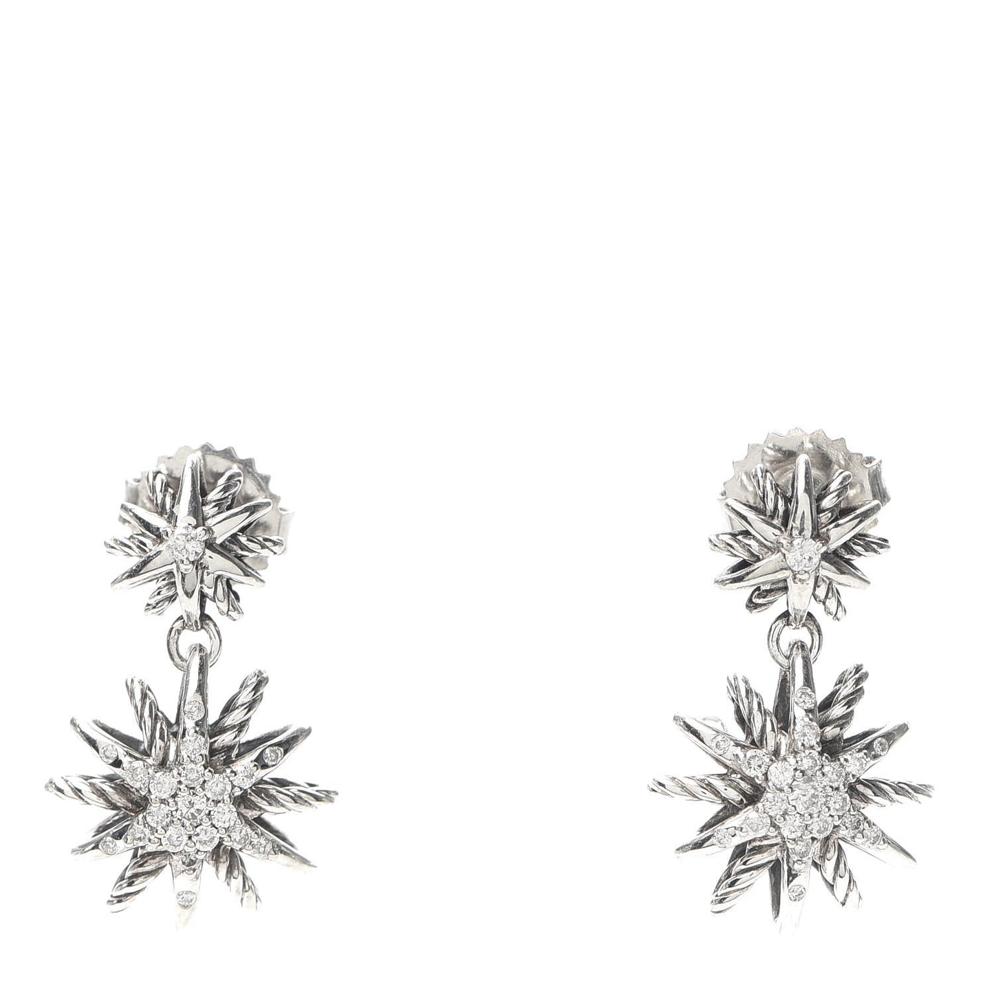 Sterling Silver Diamond Starburst Double Drop Earrings