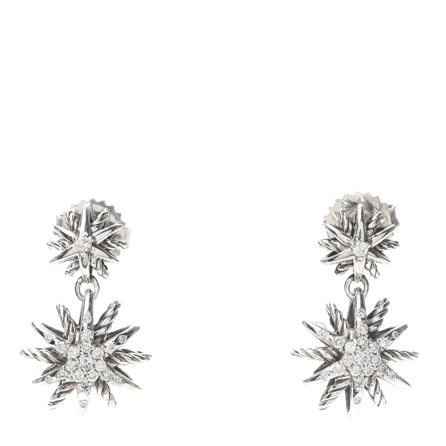 David Yurman Sterling Silver Diamond Starburst Double Drop Earrings 1 of 4