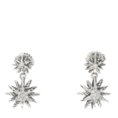 David Yurman Sterling Silver Diamond Starburst Double Drop Earrings 1 of 4