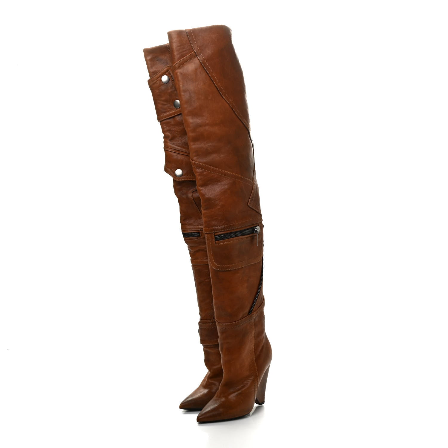 Saint Laurent Calfskin Niki Zip Over The Knee Boot 35.5 Brown 3 of 7