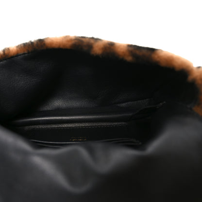 Fendi Shearling Vitello Dolce Macro FF 1974 Mini Baguette Tobacco Black 5 of 10