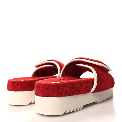 Gucci X ADIDAS Terry Cloth GG Monogram Womens Platform Sandals 37 Maple Red Off White 4 of 7