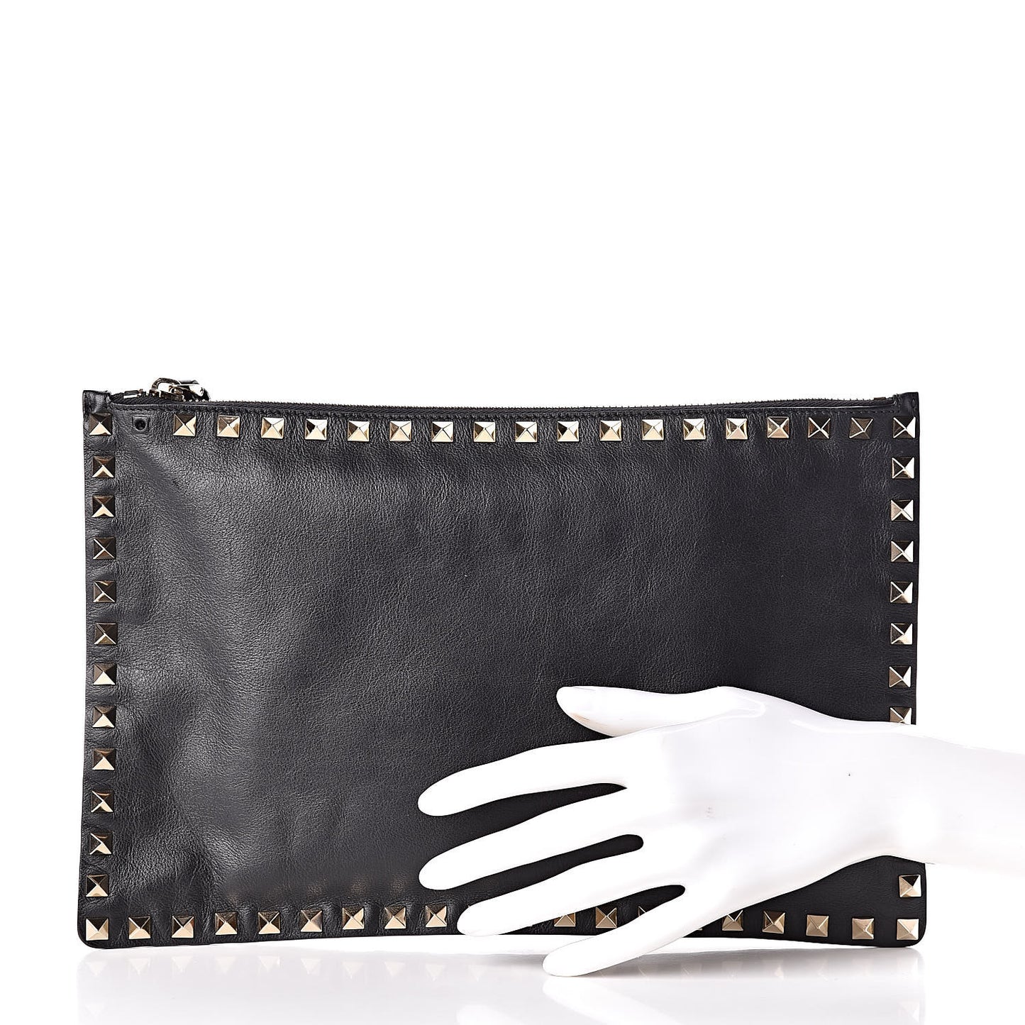 Vitello Large Rockstud Zip Pouch Black