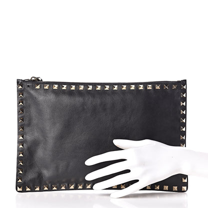 Valentino Garavani Vitello Large Rockstud Zip Pouch Black 2 of 7