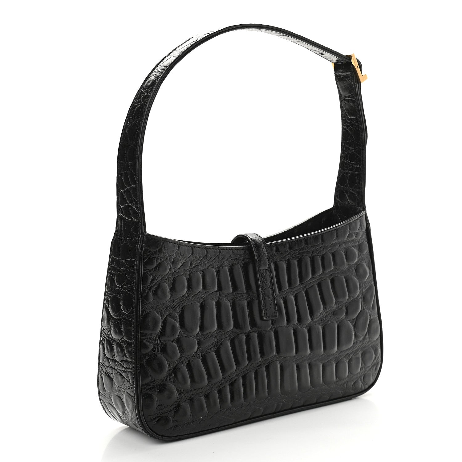 Saint Laurent Calfskin Crocodile Embossed Le 5 A 7 Hobo Black 2 of 9