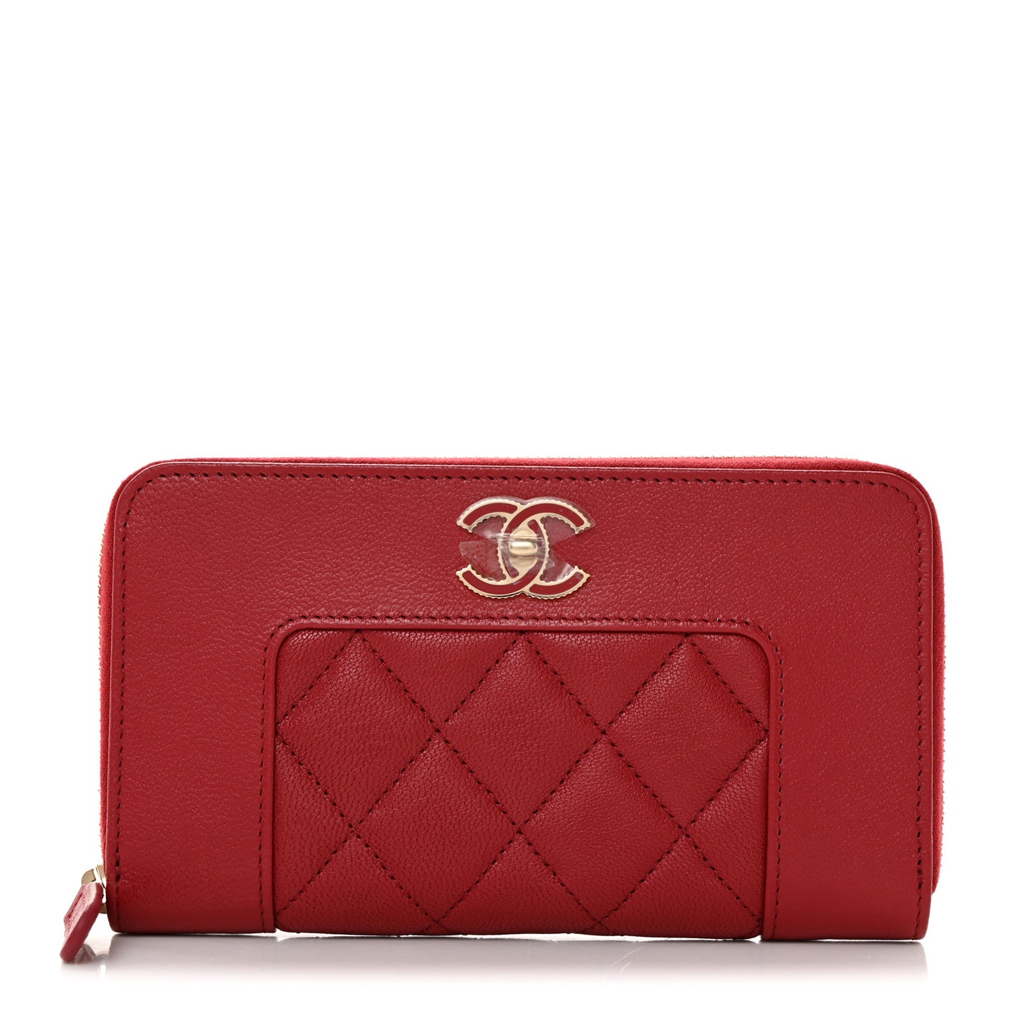 Sheepskin Quilted Medium Mademoiselle Vintage Zip Around Wallet Red