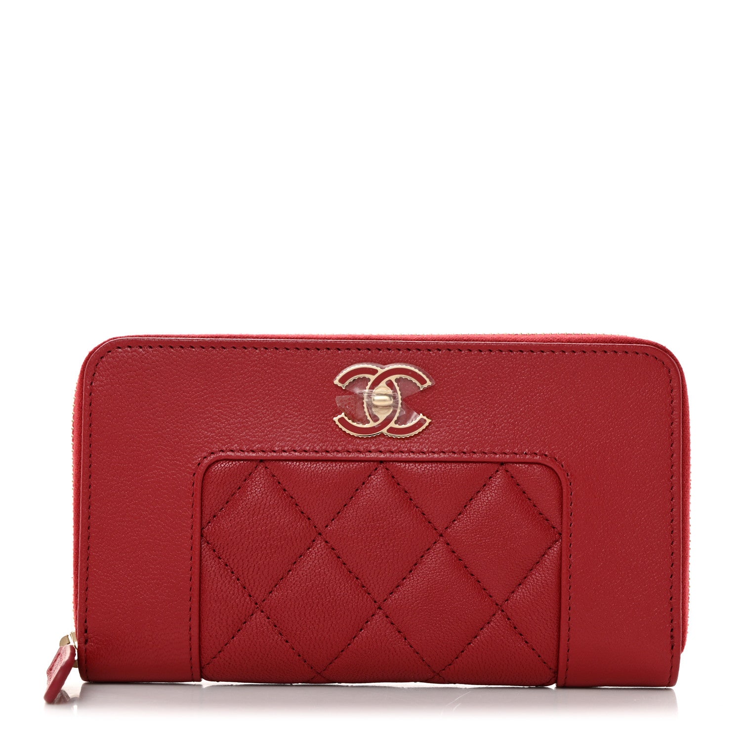 Chanel Sheepskin Quilted Medium Mademoiselle Vintage Zip Around Wallet Red 1 of 8