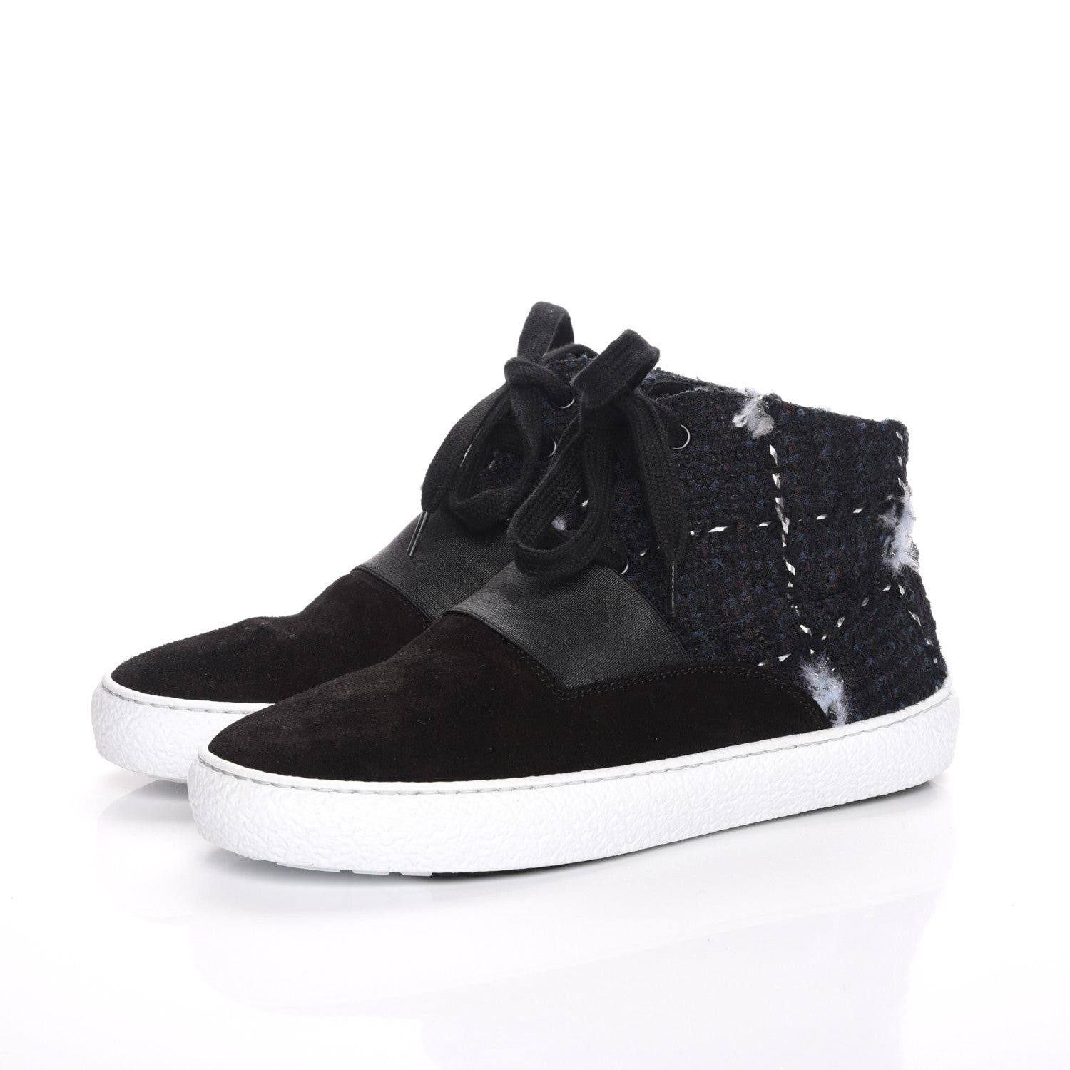 Chanel Suede Tweed High Top Sneakers 37 Black White 3 of 11