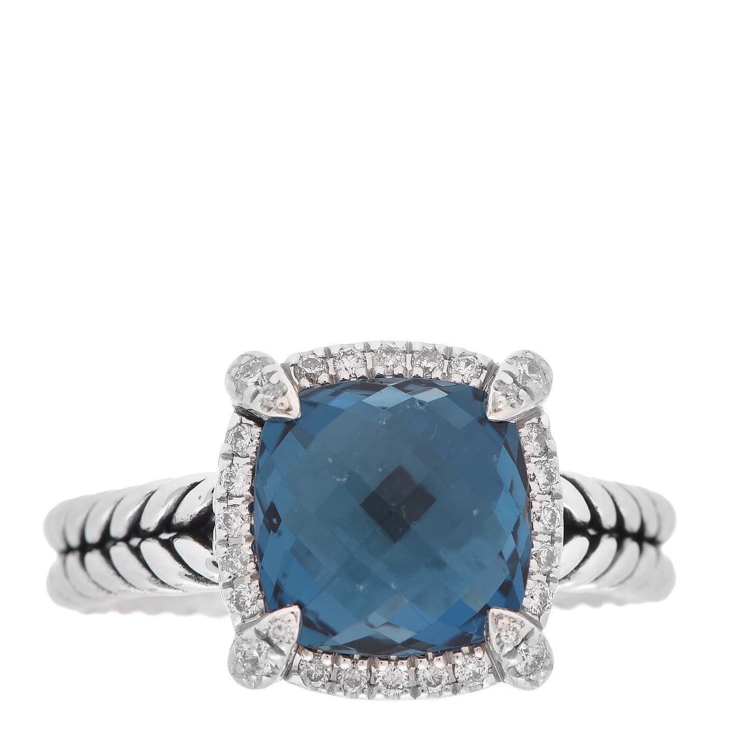 Sterling Silver Diamond Hampton Blue Topaz 9mm Chatelaine Pave Bezel Ring 54 6.75