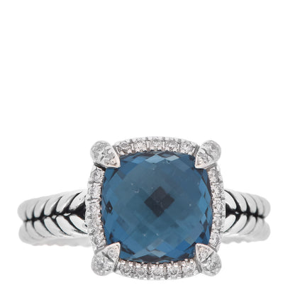 David Yurman Sterling Silver Diamond Hampton Blue Topaz 9mm Chatelaine Pave Bezel Ring 54 6.75 1 of 7