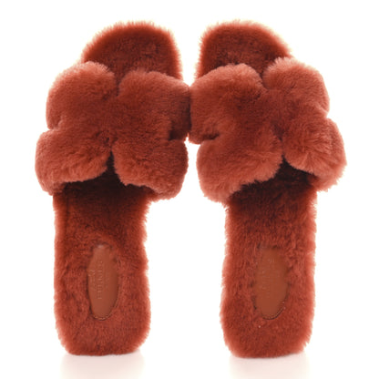 Hermes Woolskin Oran Sandals 38.5 Orange 2 of 9