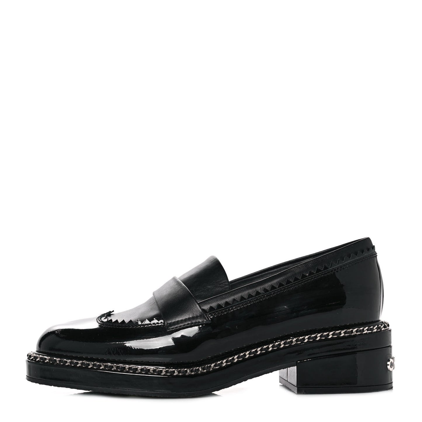 Patent Lambskin CC Chain Mocassin Loafers 37 Black