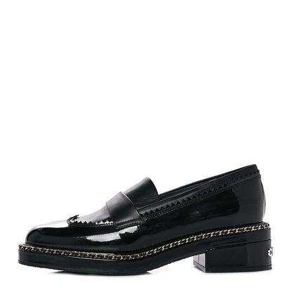 Chanel Patent Lambskin CC Chain Mocassin Loafers 37 Black 1 of 9