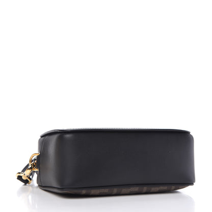 Fendi Glazed Fabric Vitello Century FF 1974 Stamp Patch Mini Camera Case Mogano Panna Black 4 of 11