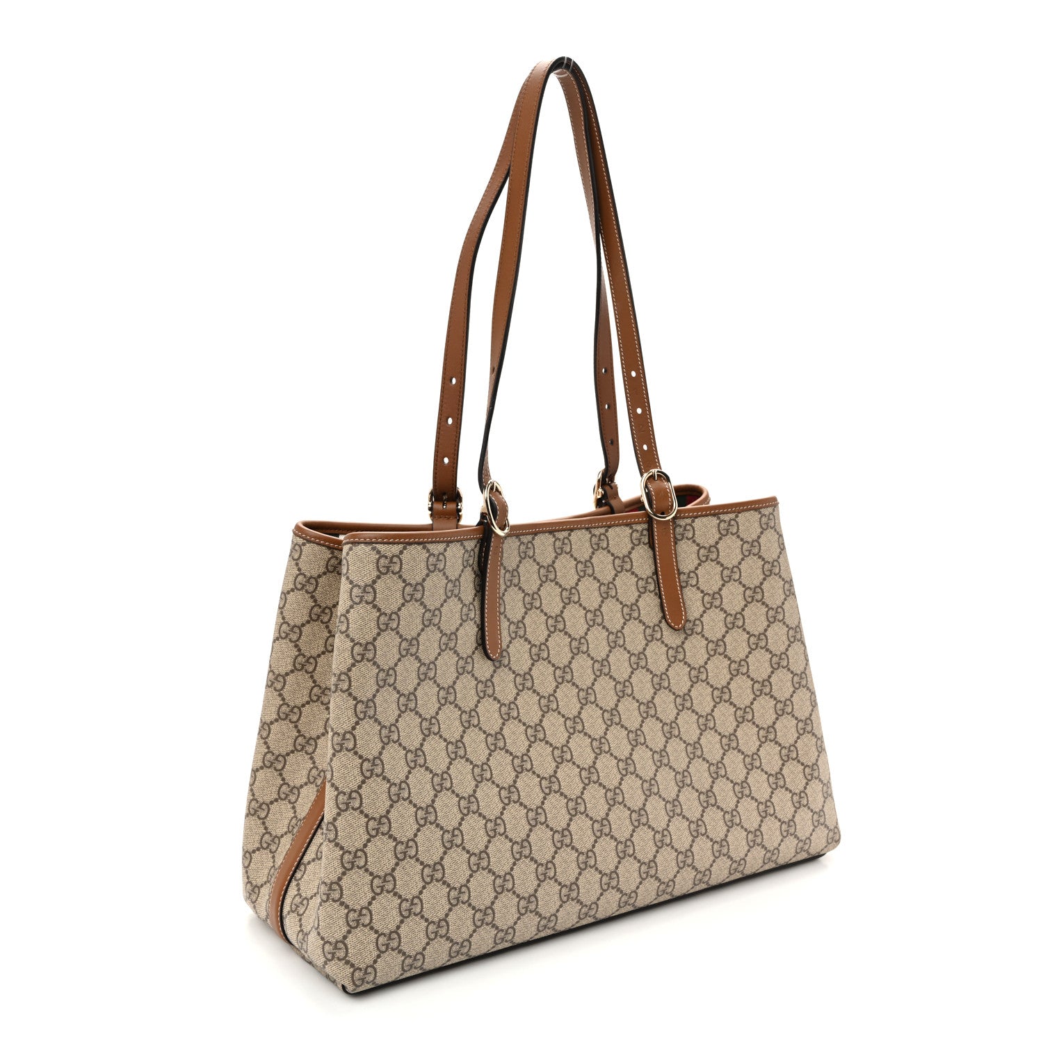 Gucci GG Supreme Monogram Emblem Large Tote Bag Beige Dark Brown 3 of 9