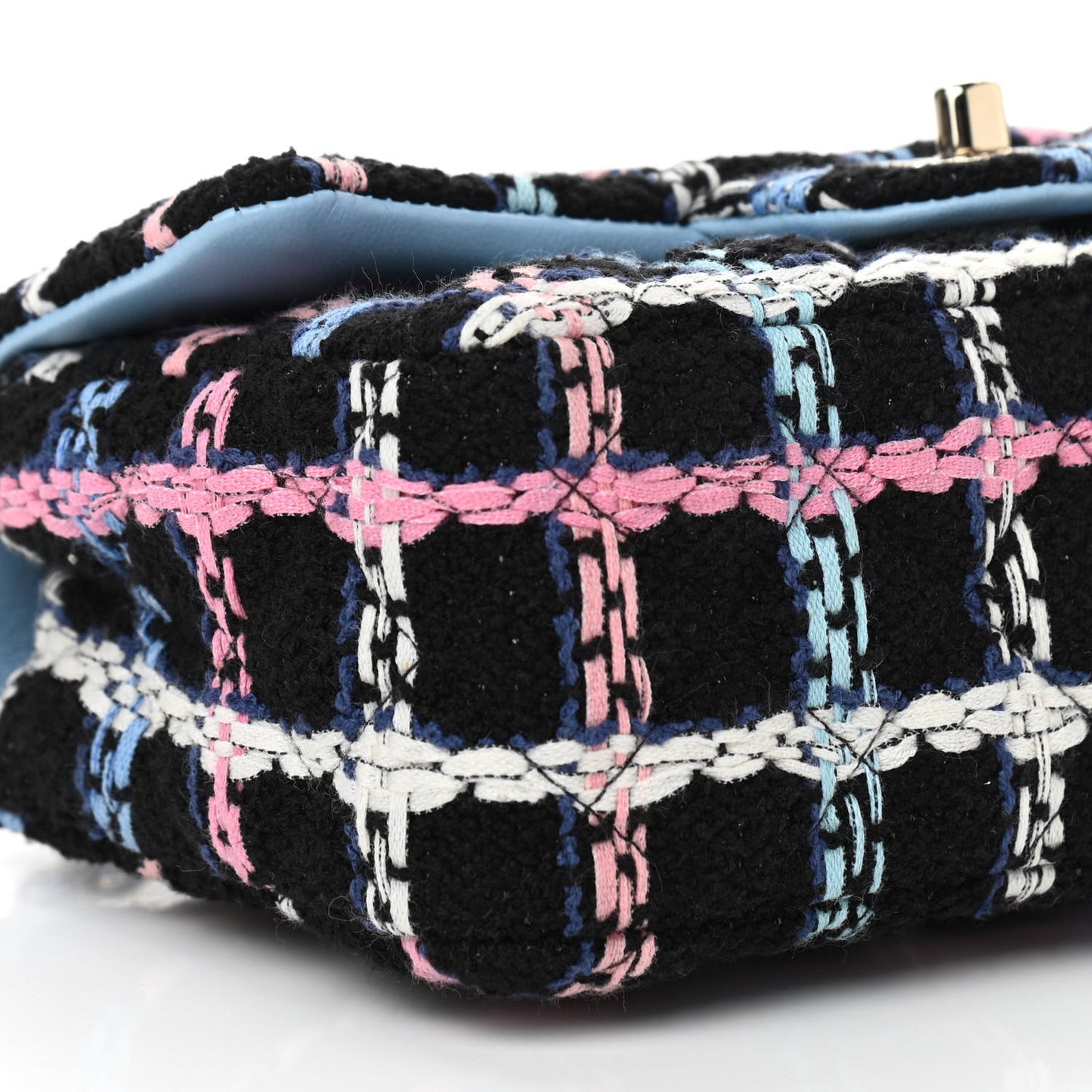 Tweed Quilted Mini Rectangular Flap Black Pink Blue Ecru