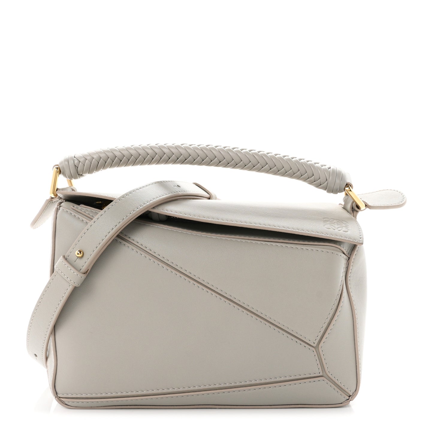 Calfskin Small Woven Puzzle Bag  Shell Grey