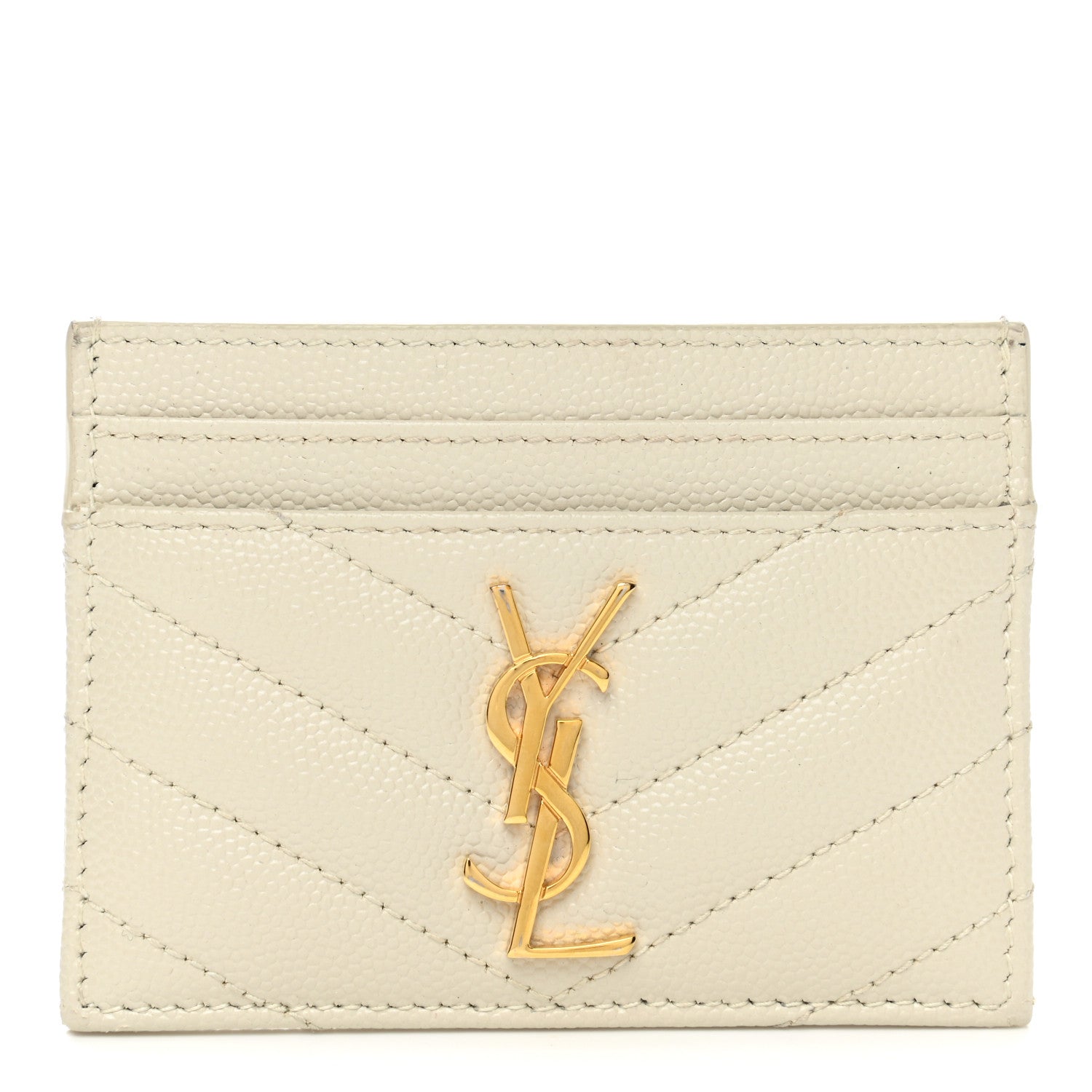 Saint Laurent Grain De Poudre Matelasse Chevron Monogram Credit Card Case Sea Salt 1 of 7