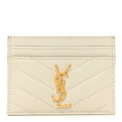Saint Laurent Grain De Poudre Matelasse Chevron Monogram Credit Card Case Sea Salt 1 of 7