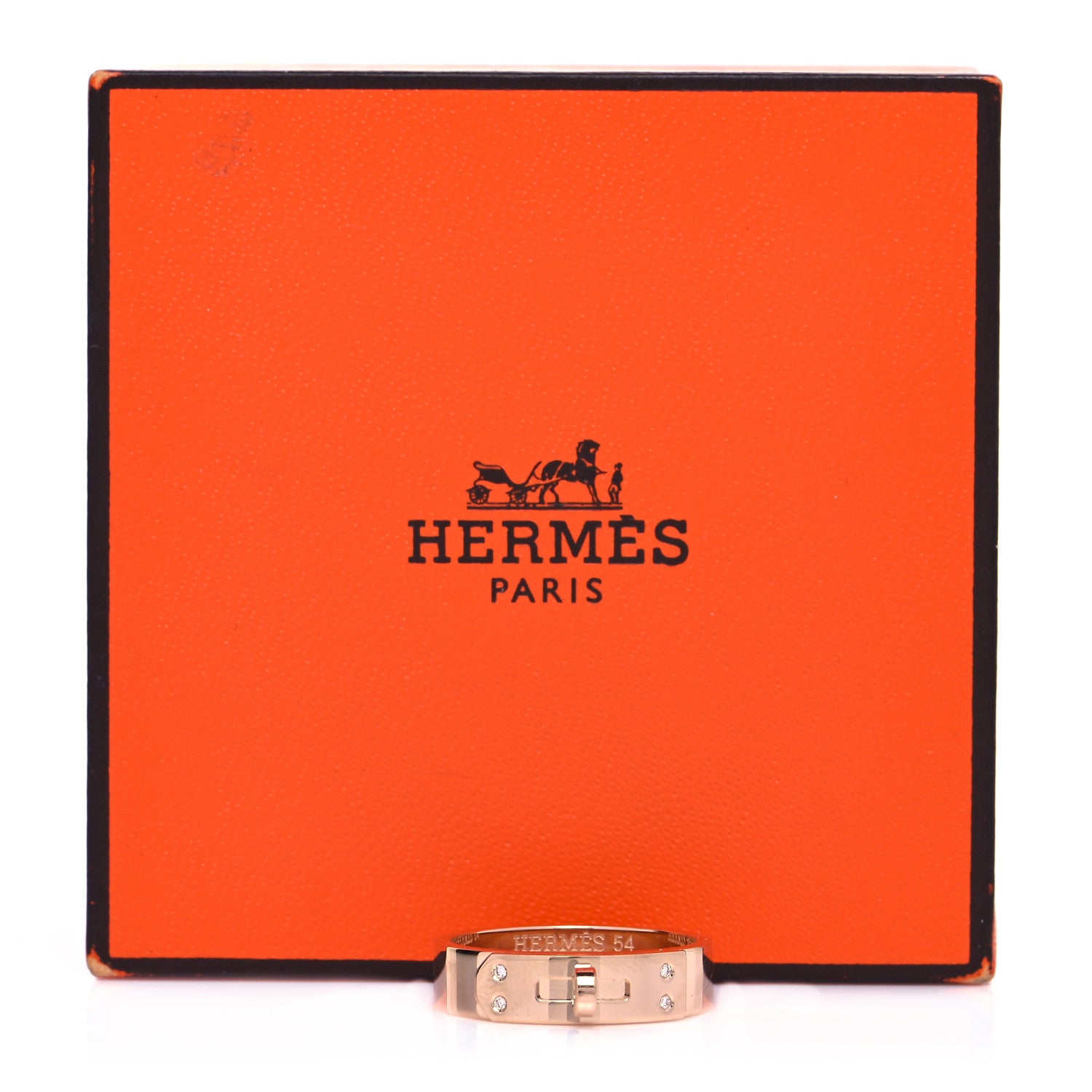 Hermes 18K Rose Gold Diamond PM Kelly Ring 54 6.75 10 of 10