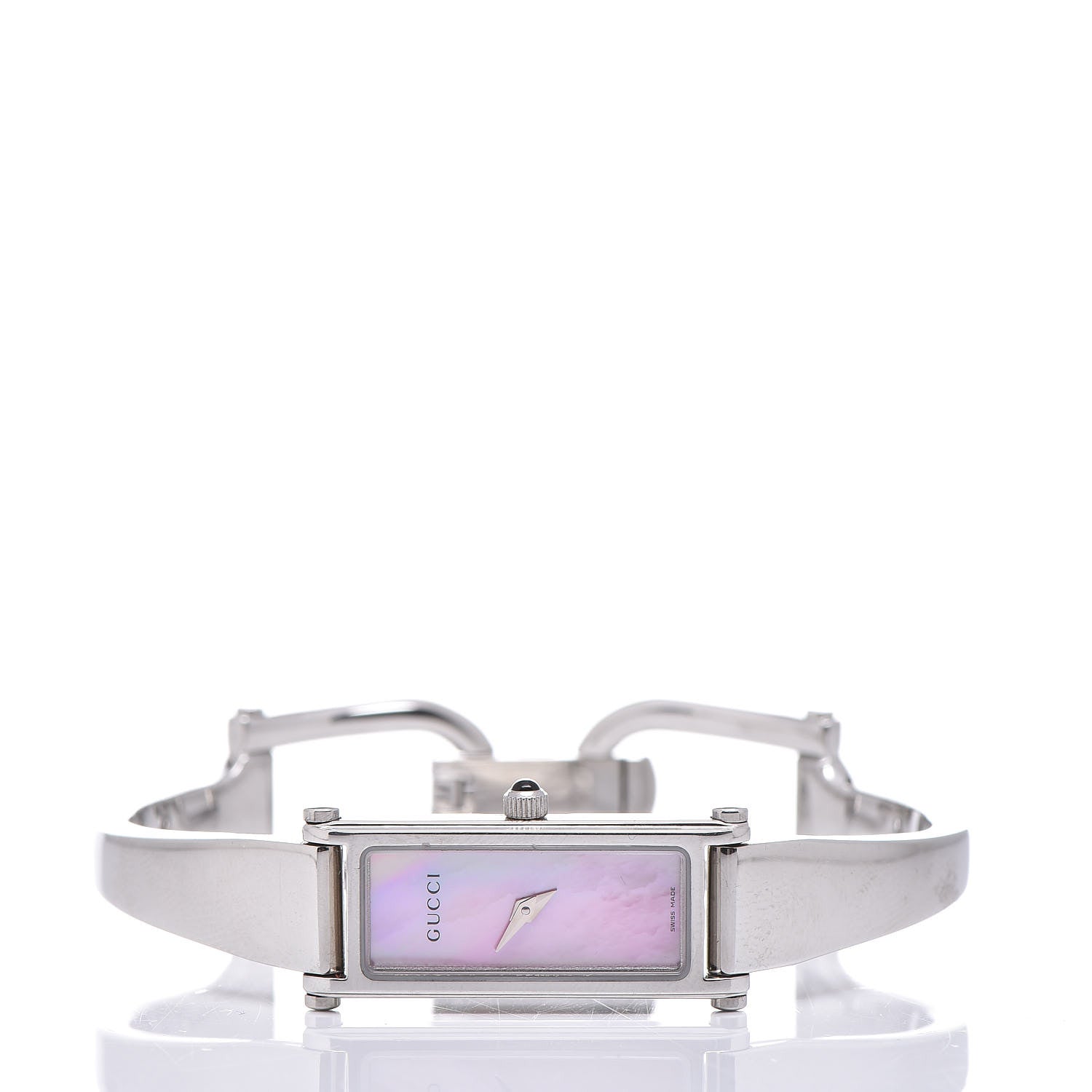Gucci Stainless Steel Pink Mother of Pearl 12mm 1500L Horsebit Quartz Watch 3 of 7