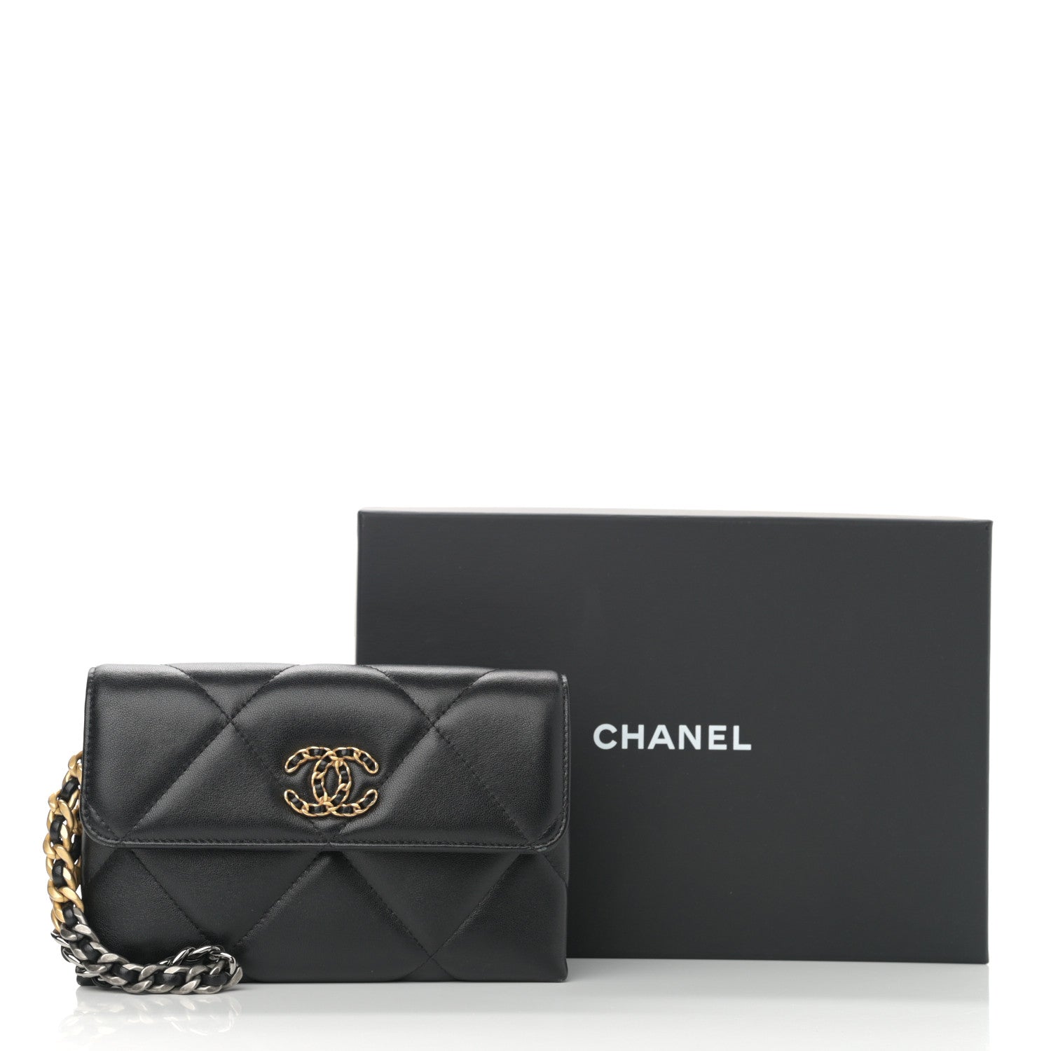 Chanel Lambskin Quilted Chanel 19 Flap Clutch Black 9 of 9
