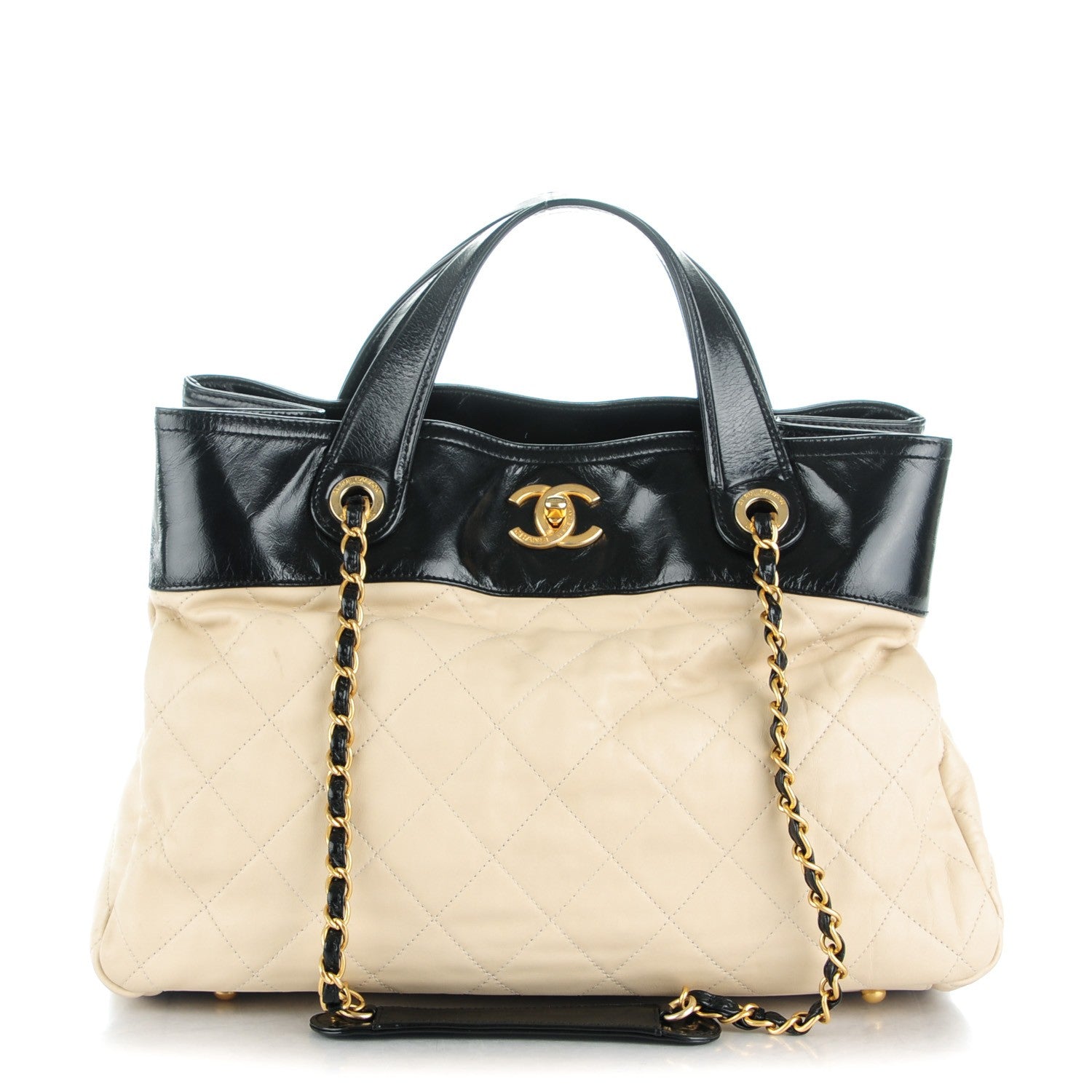 Chanel Calfskin Quilted In The Mix Shopping Tote Beige Black 1 of 8