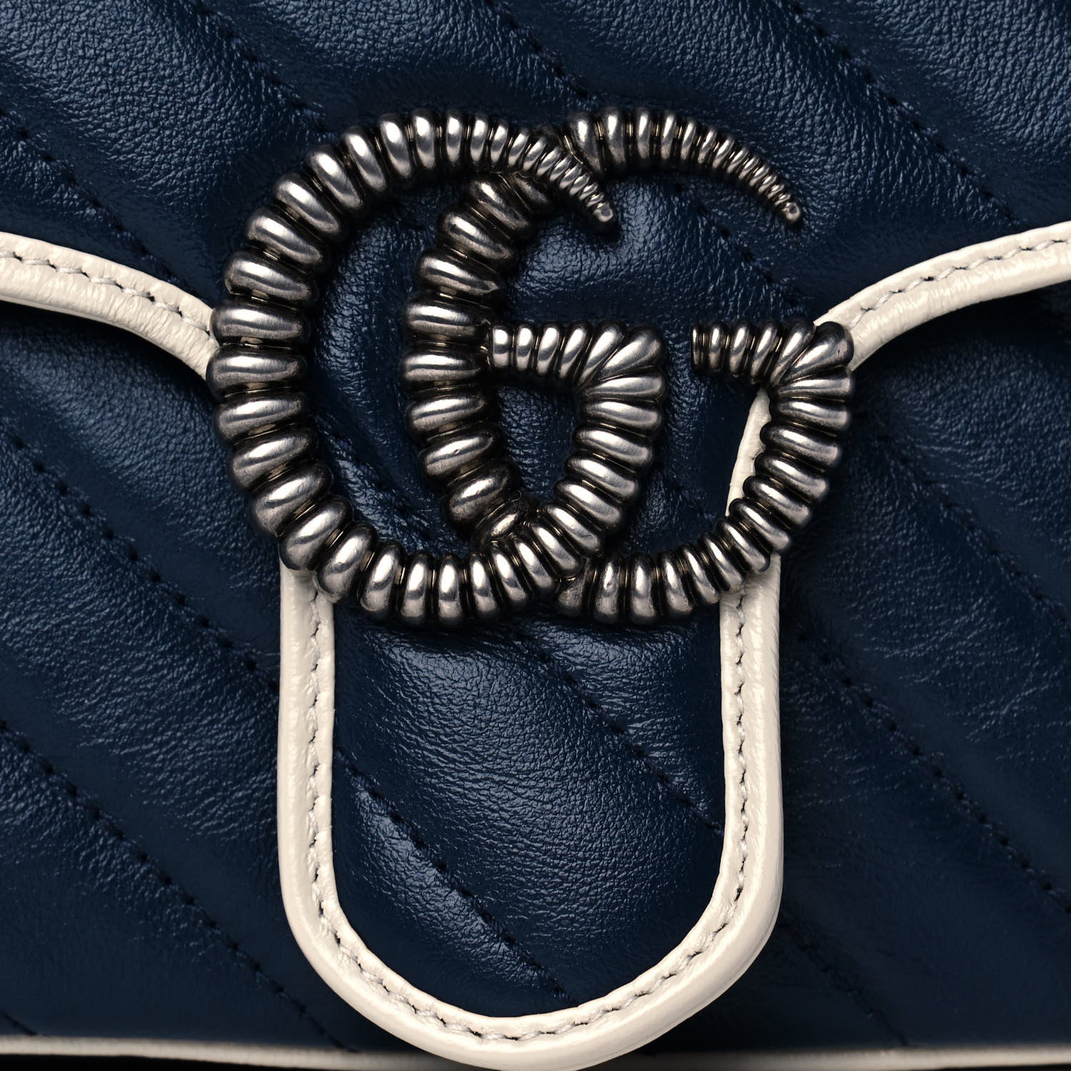Gucci Vintage Effect Calfskin Matelasse Diagonal Small Torchon GG Marmont Shoulder Bag Blue Agata Mystic White 9 of 11