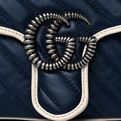 Gucci Vintage Effect Calfskin Matelasse Diagonal Small Torchon GG Marmont Shoulder Bag Blue Agata Mystic White 9 of 11