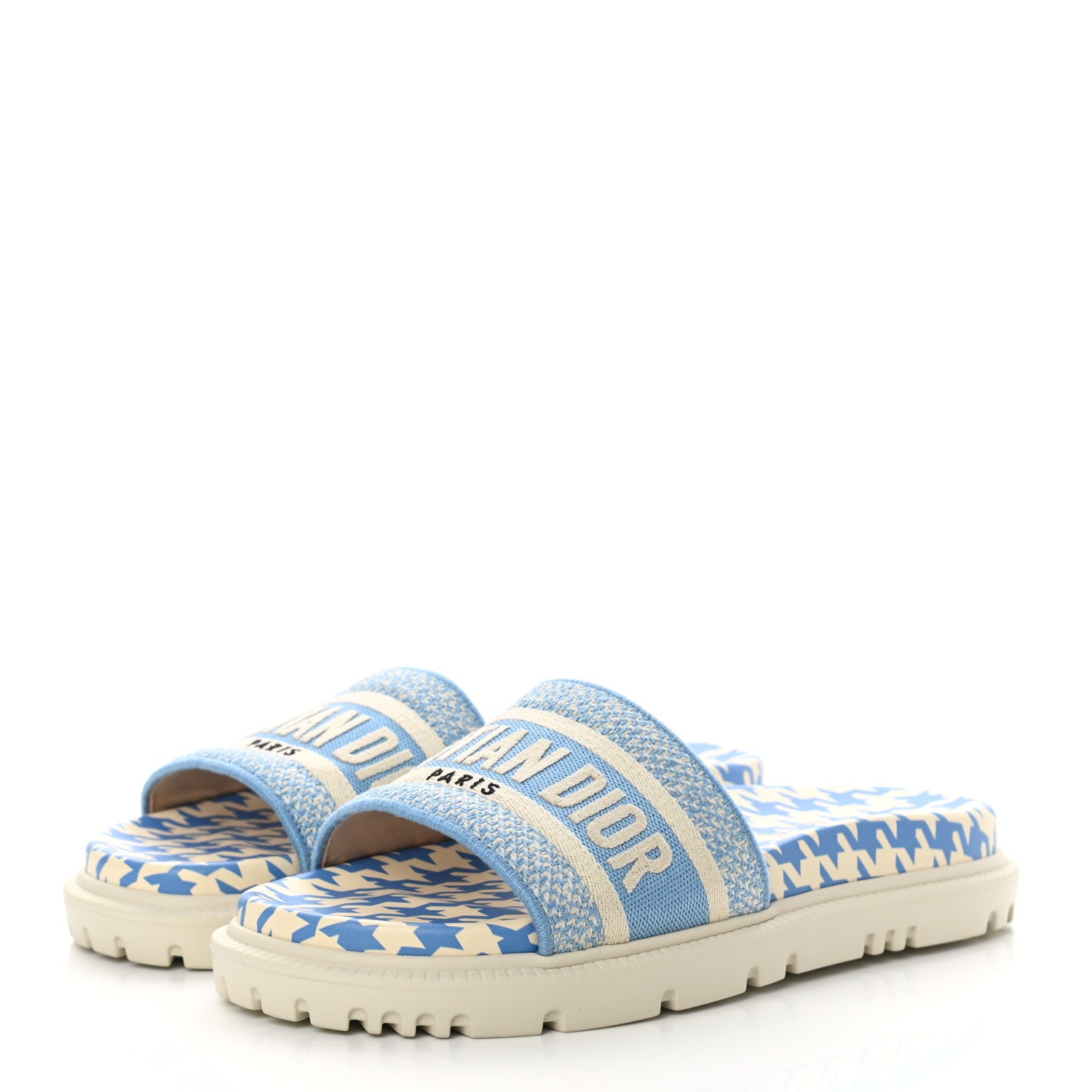 Christian Dior Micro PDP Cotton Houndstooth Embroidered Dway 10mm Slide Sandals 35 Cornflower 3 of 10