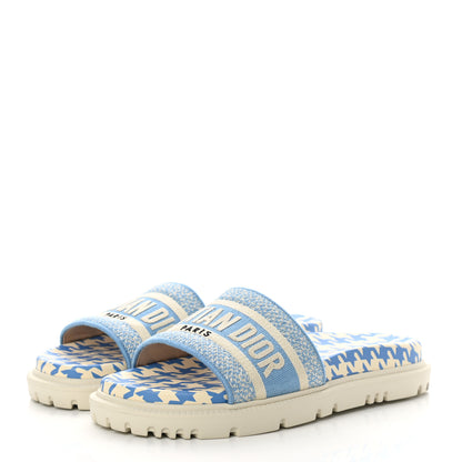 Christian Dior Micro PDP Cotton Houndstooth Embroidered Dway 10mm Slide Sandals 35 Cornflower 3 of 10