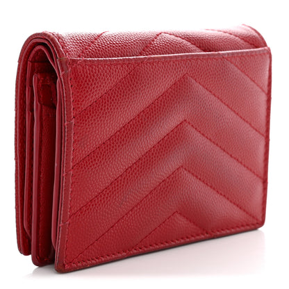 Saint Laurent Grain De Poudre Matelasse Chevron Monogram Flap Card Case Red 3 of 11