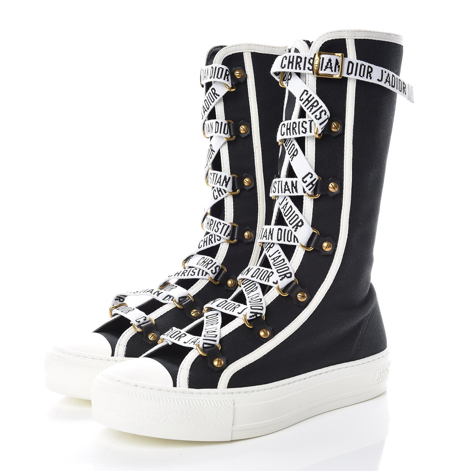 Christian Dior Canvas Walk'n Dior Sneakers Boots 36.5 Black White 3 of 8