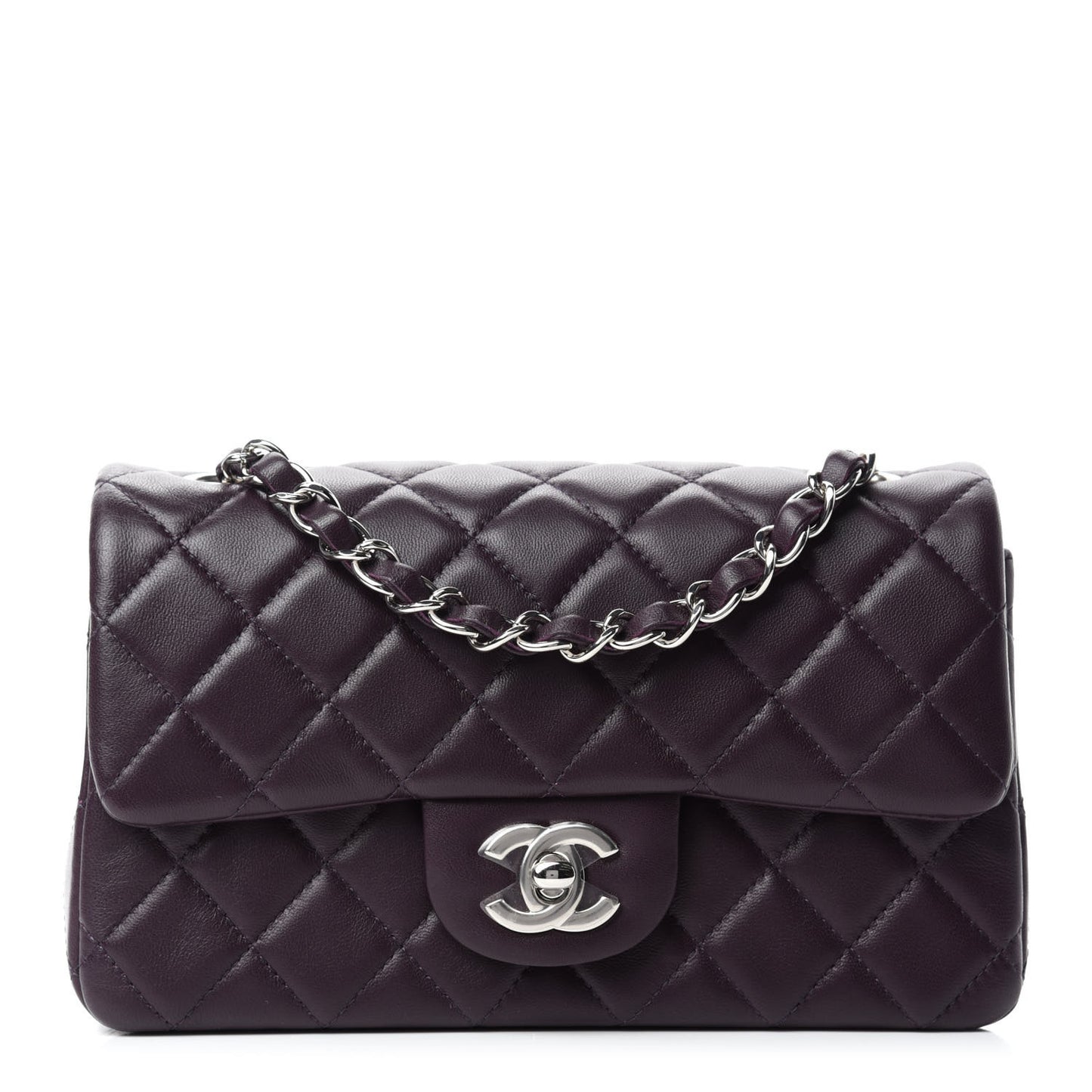 Lambskin Quilted Mini Rectangular Flap Dark Purple