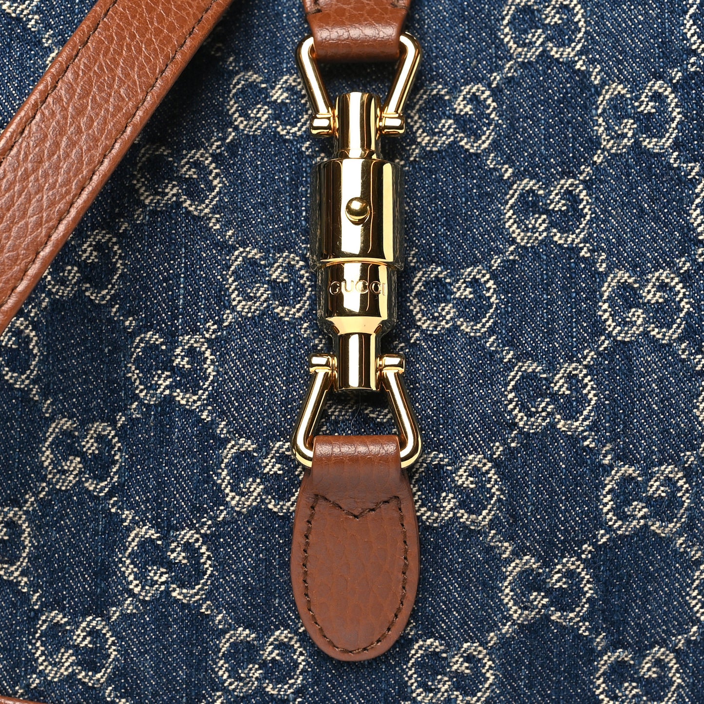 New Denim GG Monogram Calfskin Small Jackie 1961 Hobo Blue Tea Cuir