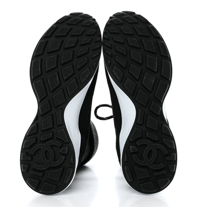 Chanel Suede Calfskin Knit CC Sneakers 40 Black Dark Gray 5 of 8