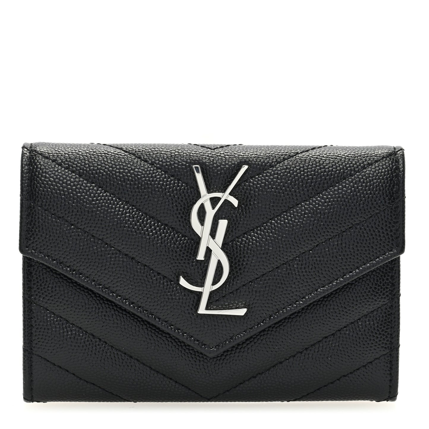 Grain De Poudre Matelasse Chevron Small Monogram Envelope Wallet Black