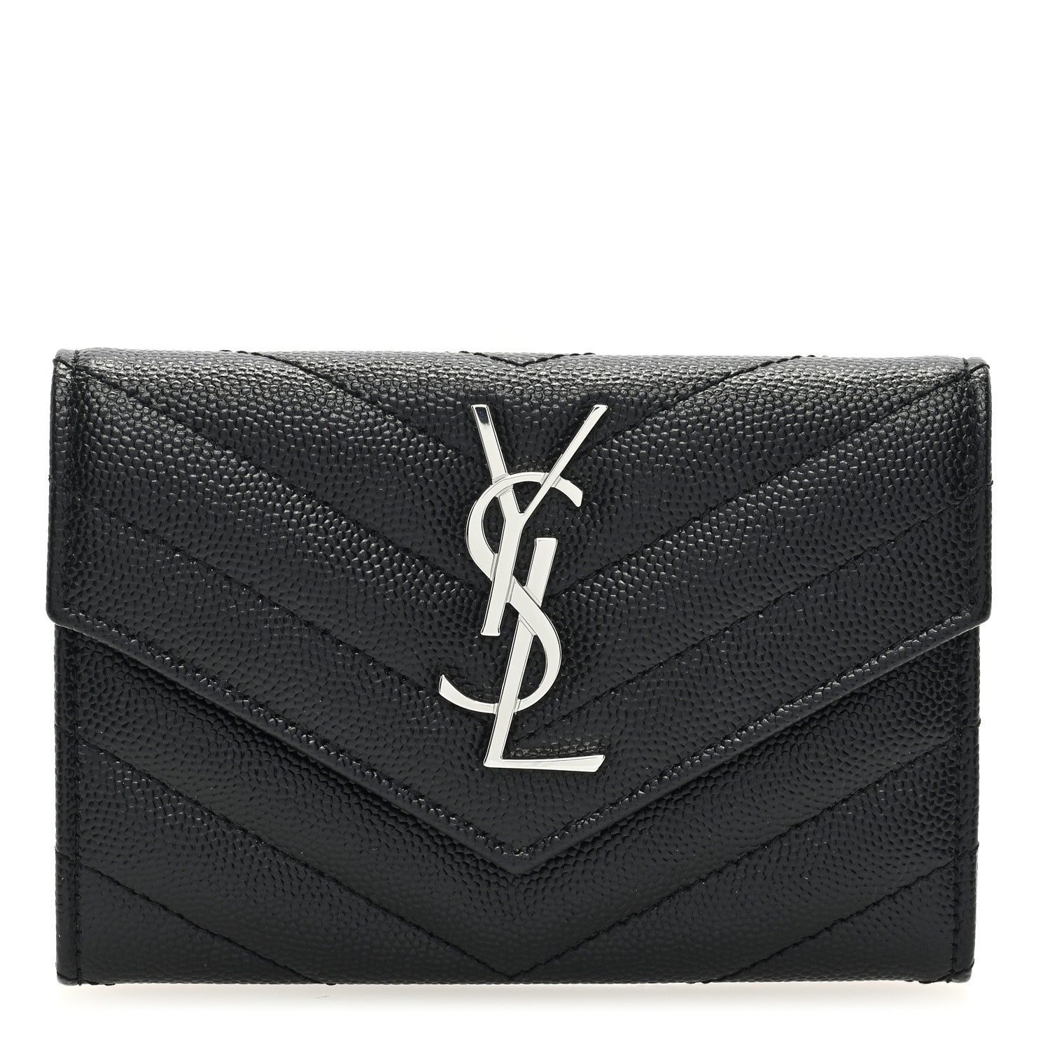 Saint Laurent Grain De Poudre Matelasse Chevron Small Monogram Envelope Wallet Black 1 of 6