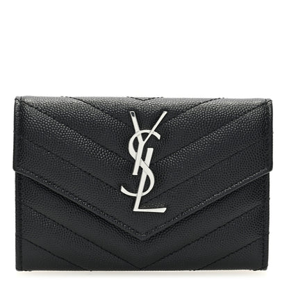 Saint Laurent Grain De Poudre Matelasse Chevron Small Monogram Envelope Wallet Black 1 of 6