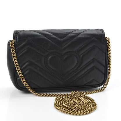 Gucci Calfskin Matelasse Super Mini GG Marmont Shoulder Bag Black 2 of 10