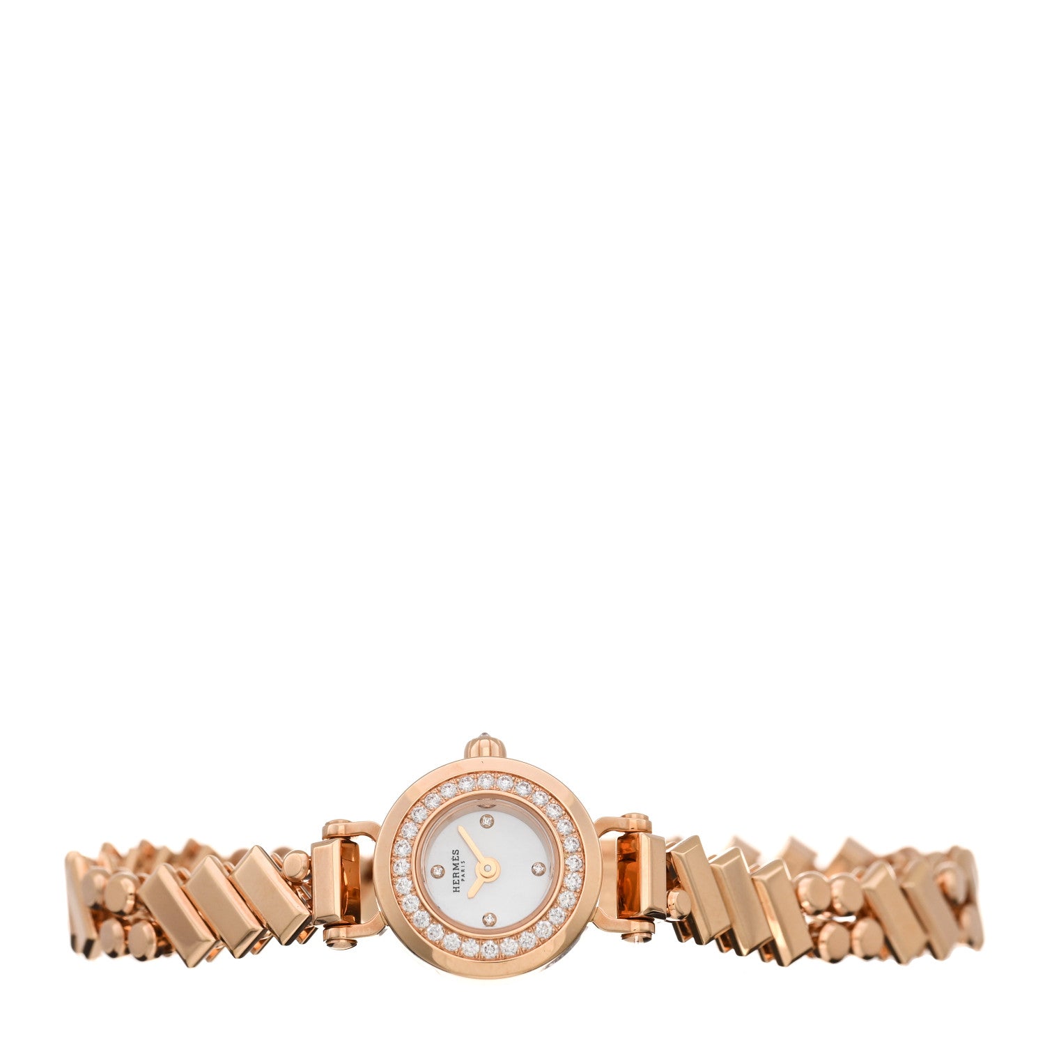 Hermes 18K Rose Gold Diamond Mother of Pearl 16mm Faubourg Polka Mini Quartz Watch 2 of 5