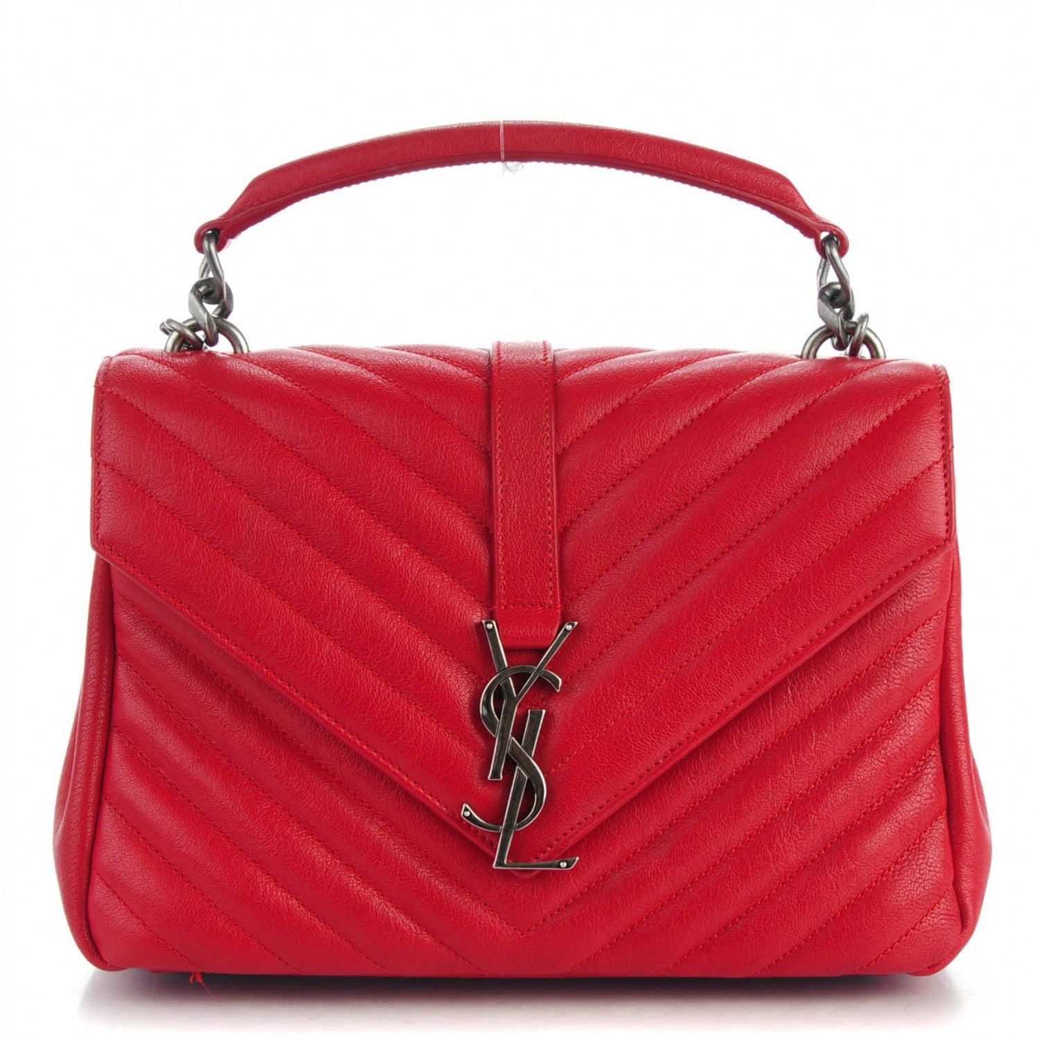 Saint Laurent Sheepskin Matelasse Chevron Monogram Medium College Bag Rouge 1 of 7