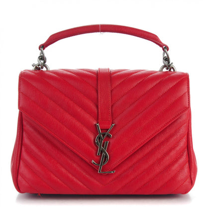 Saint Laurent Sheepskin Matelasse Chevron Monogram Medium College Bag Rouge 1 of 7
