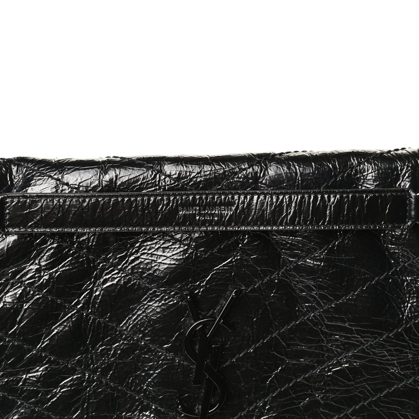 Crinkled Calfskin Matelasse Monogram Medium Niki Chain Satchel Black